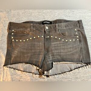 Express- size 14- gray denim Shortie Low Rise shorts with studs. Used.